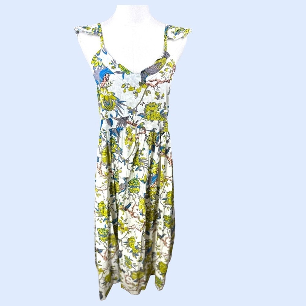 Kaantha Karma‎ NWOT Size Sm-Medium Block Print Bird Floral Midi Dress